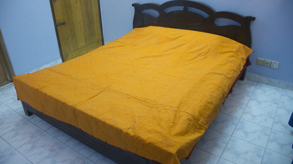 Orange Sujni Nokshi Kantha with Hand Sewn Outside Lace