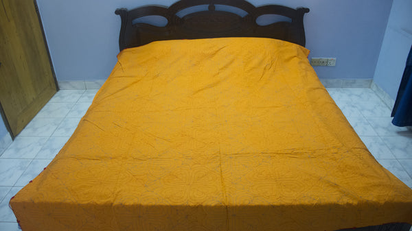 Orange Sujni Nokshi Kantha with Hand Sewn Outside Lace