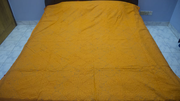 Orange Sujni Nokshi Kantha with Hand Sewn Outside Lace