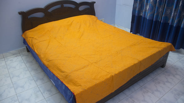 Orange Sujni Nokshi Kantha with Hand Sewn Outside Lace