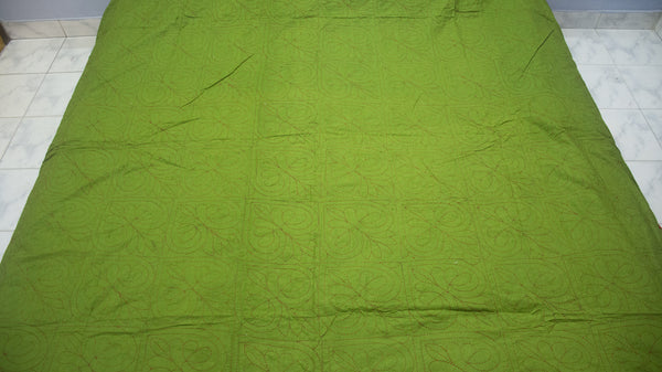 Green Sujni Nokshi Kantha with Hand Sewn Outside Lace