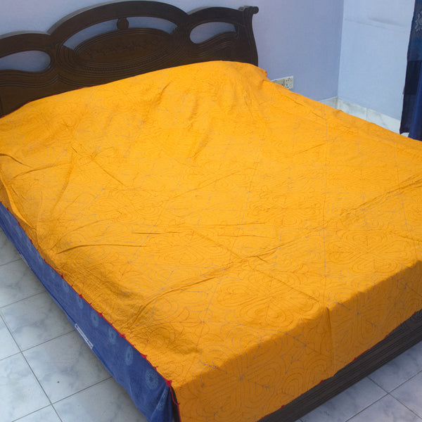 Orange Sujni Nokshi Kantha with Hand Sewn Outside Lace