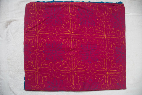 Magenta Sujni Nokshi Kantha with Hand Sewn Outside Lace