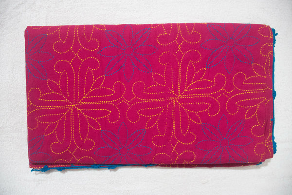 Magenta Sujni Nokshi Kantha with Hand Sewn Outside Lace