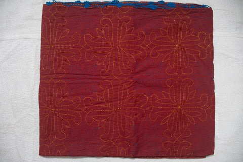 Maroon Sujni Nokshi Kantha with Hand Sewn Outside Lace