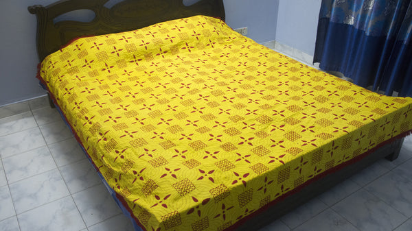 Yellow Noyonmoni Nokshi Kantha with Outside Lace