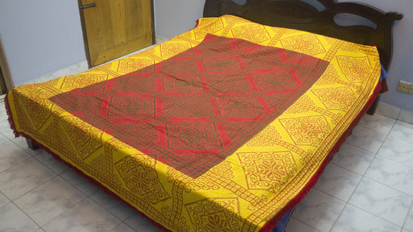 Yellow + Red Paglu Nokshi Kantha with Outside Lace