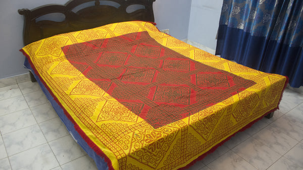 Yellow + Red Paglu Nokshi Kantha with Outside Lace