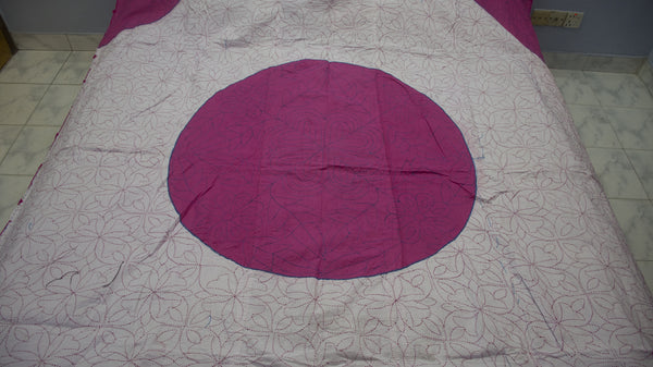 White + Pink Ruposhi Nokshi Kantha with Hand Sewn Outside Lace