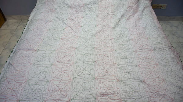 White Sujni Nokshi Kantha with Hand Sewn Outside Lace