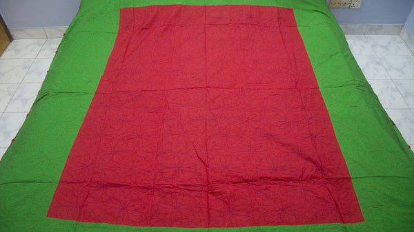 Green + Red Sujni Nokshi Kantha with Hand Sewn Outside Lace