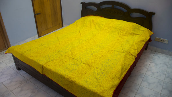 Yellow Sujni Nokshi Kantha with Hand Sewn Outside Lace