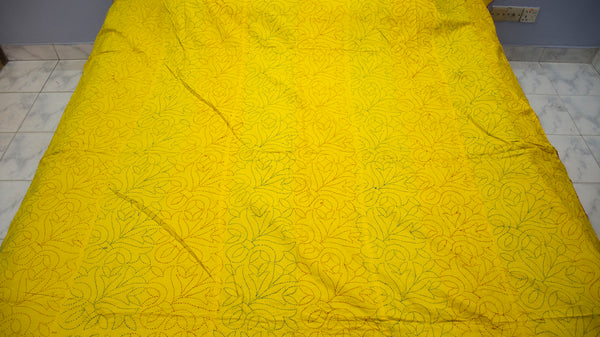 Yellow Sujni Nokshi Kantha with Hand Sewn Outside Lace