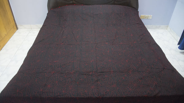 Black Sujni Nokshi Kantha with Hand Sewn Outside Lace