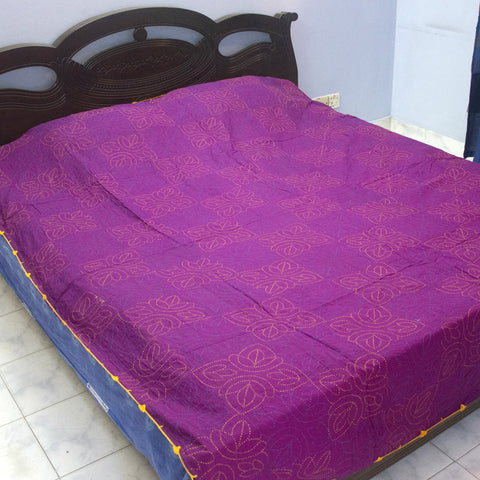 Purple Sujni Nokshi Kantha with Hand Sewn Outside Lace