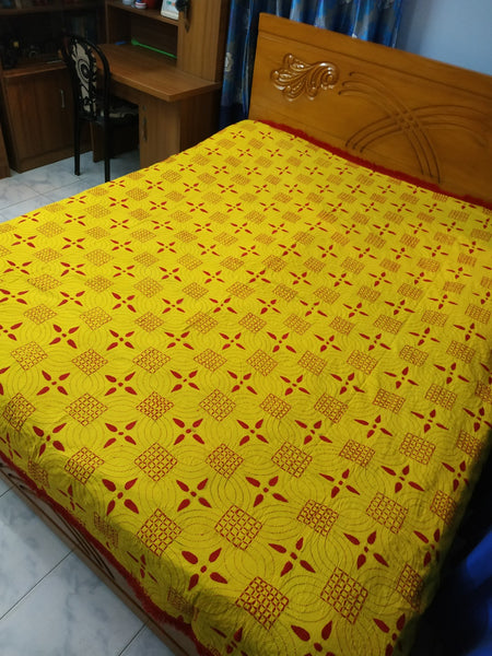 Yellow Noyonmoni Nokshi Kantha with Outside Lace