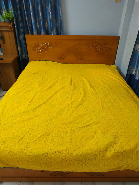 Yellow Sujni Nokshi Kantha with Hand Sewn Outside Lace