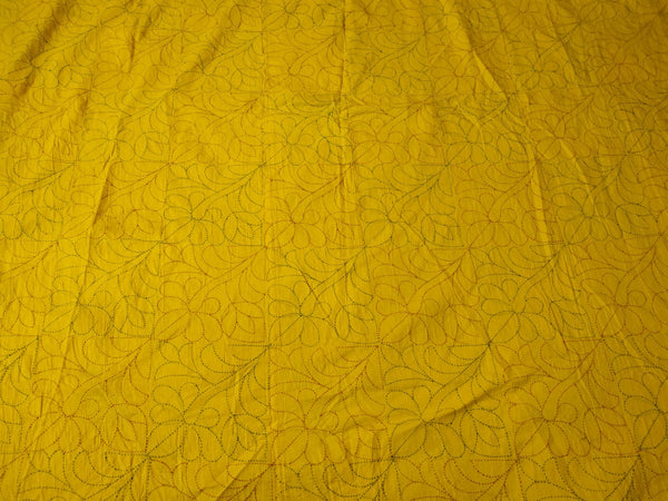 Yellow Sujni Nokshi Kantha with Hand Sewn Outside Lace