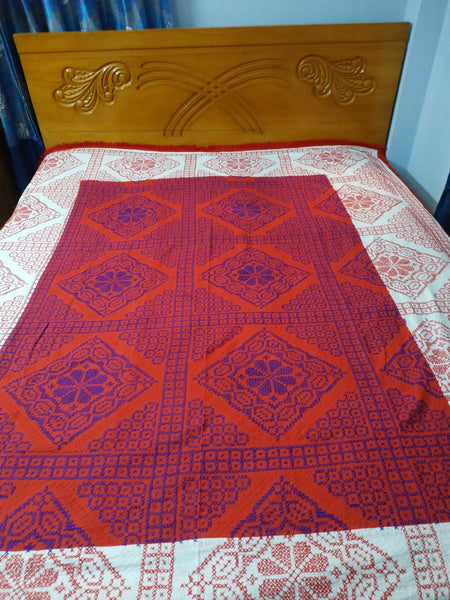 White + Red Paglu Nokshi Kantha with Outside Lace