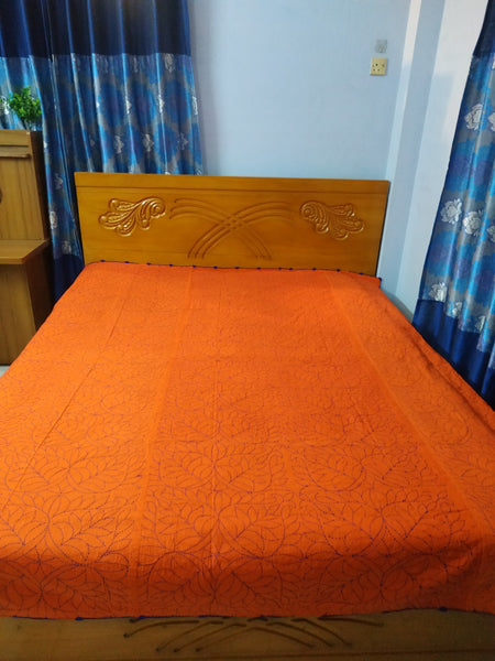 Orange Sujni Nokshi Kantha with Hand Sewn Outside Lace