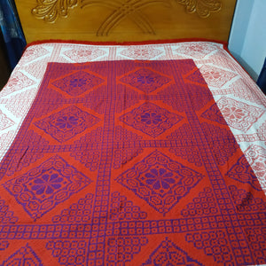 White + Red Paglu Nokshi Kantha with Outside Lace