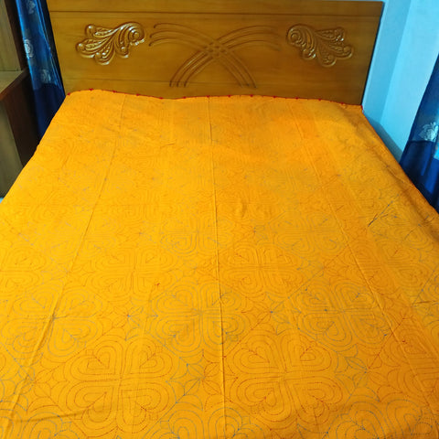 Orange Sujni Nokshi Kantha with Hand Sewn Outside Lace